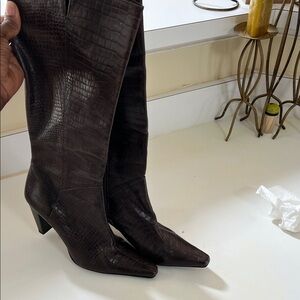 Nine West Dark Brown Crocodile Heeled Boots